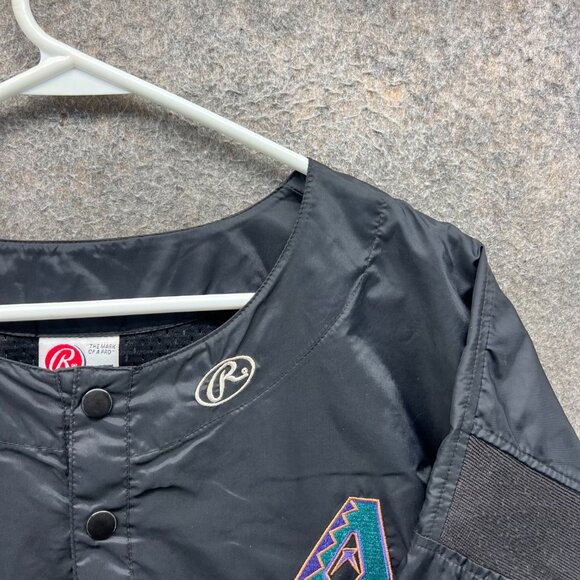 Diamondbacks Pullover Jacket Men Large Black Nylon Button Windbreaker Rawlings - Picture 6 of 10